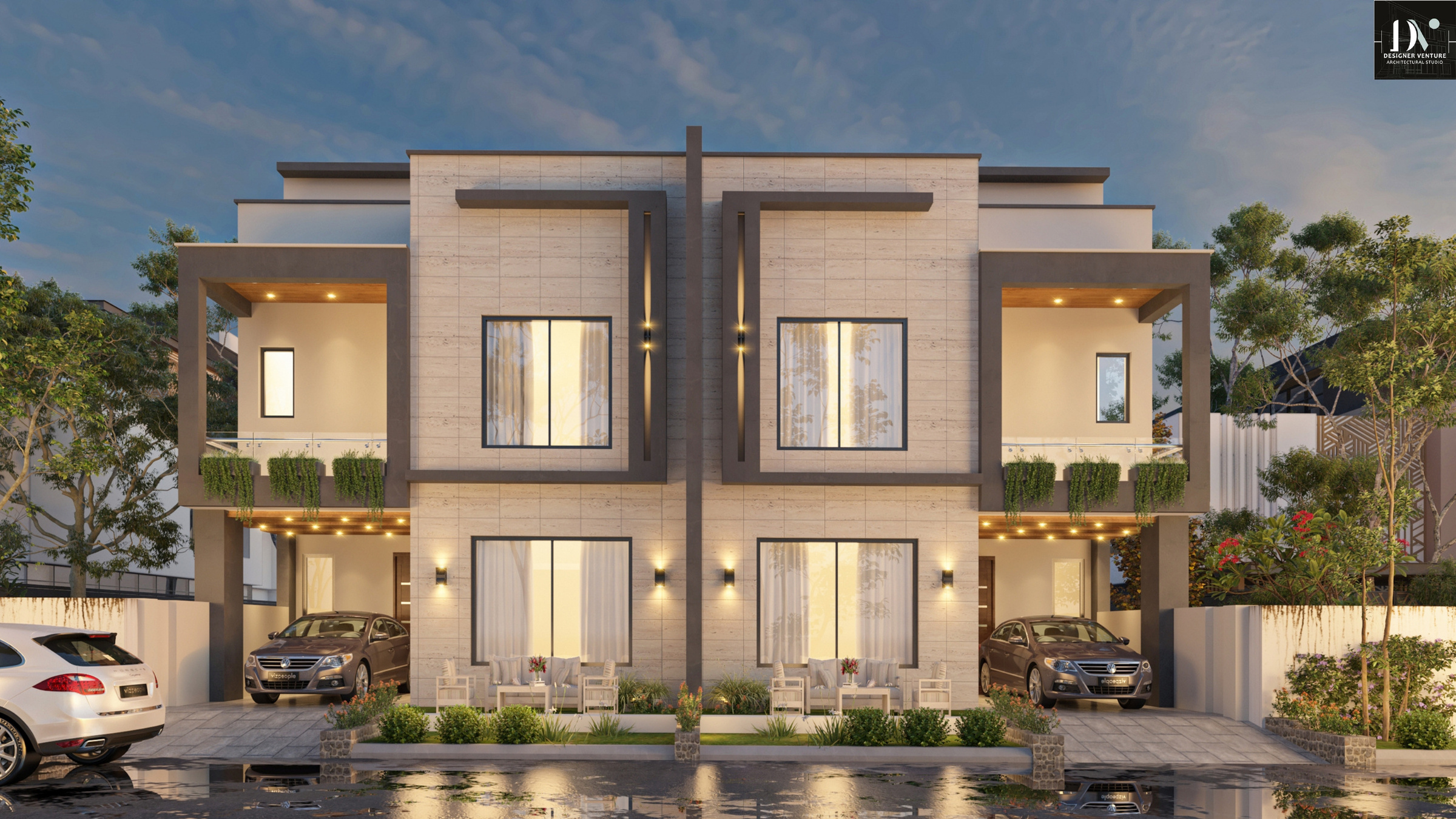 Contemporary exterior elevation of Serene Villas in Faisal Hills